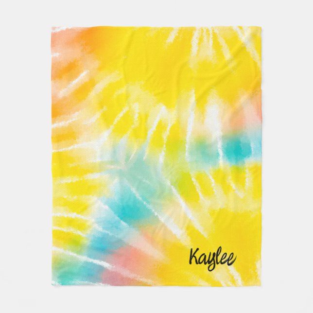Custom Bright Cheerful Watercolor Tie Dye Fleece Blanket (Front)