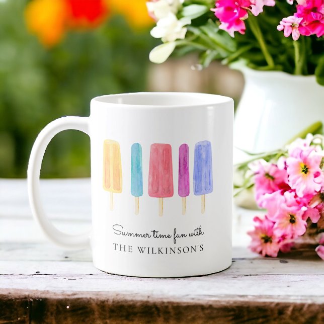 Custom bright colorful modern summer  coffee mug (modern simple personalized coffee mug with watercolor painted popsicals , )