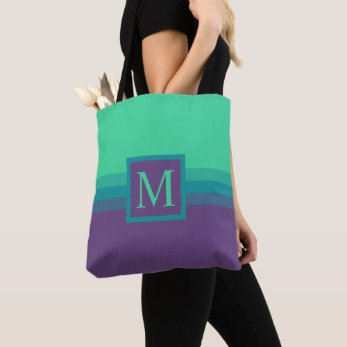 Custom Bright Green Purple Color Block Tote Bag