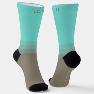 Custom Bright Light Blue Dark Purple Color Block Socks