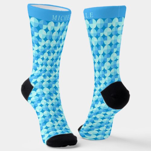 Custom Bright Light Dark Blue Geometric Pattern Socks