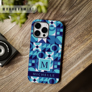 Custom Bright Light Dark Blue White Geometric Case-Mate iPhone 14 Pro Max Case