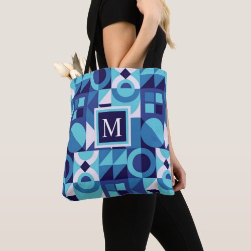 Custom Bright Light Dark Blue White Geometric Tote Bag