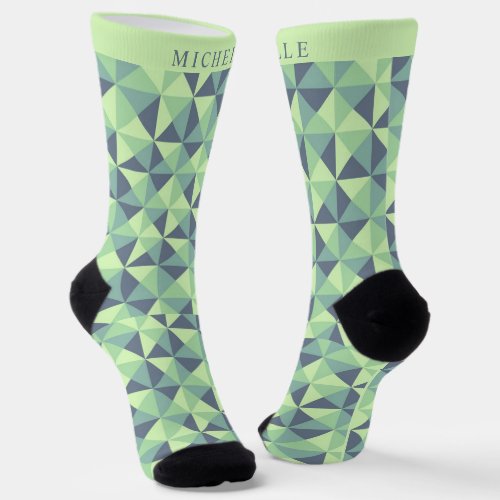 Custom Bright Light Dark Green Geometric Pattern Socks