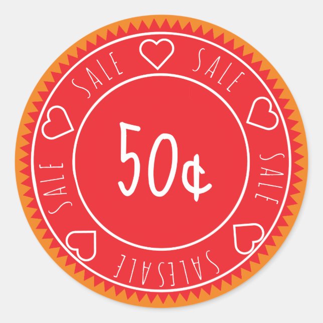 Custom Bright Orange Red Sale Price Classic Round Sticker (Front)
