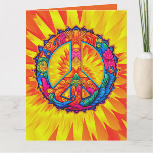 Custom Bright Orange Yellow Tie Dye Peace Sign Card