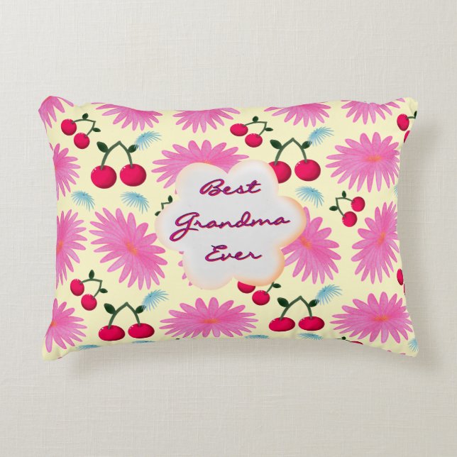 Custom Bright Pink Floral Cherry Pattern  Accent Pillow (Front)