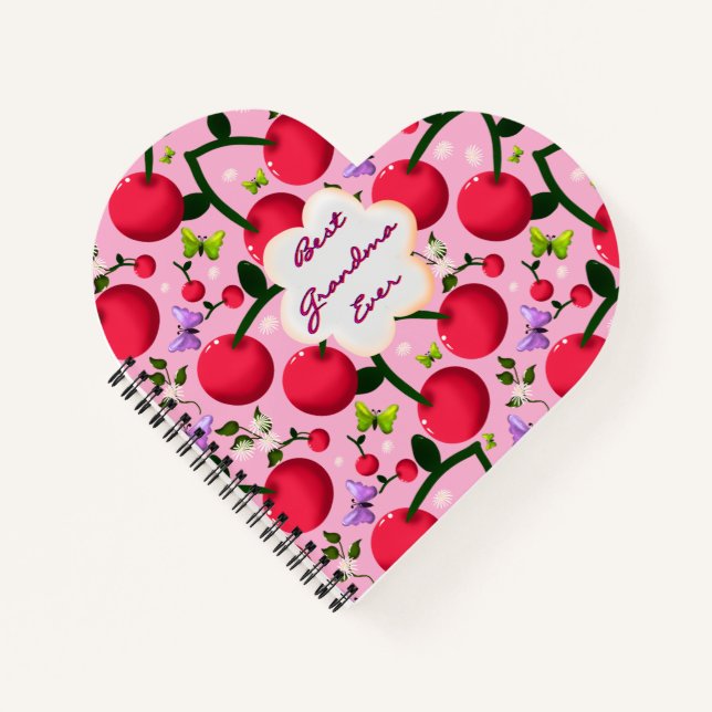 Custom Bright Pink Floral Cherry Pattern gift Notebook (Front)