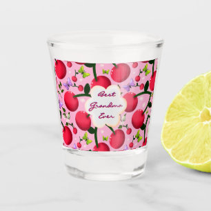 Custom Bright Pink Floral Cherry Pattern gift Shot Glass