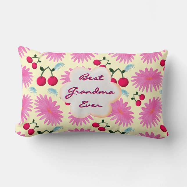 Custom Bright Pink Floral Cherry Pattern  Lumbar Pillow (Front)
