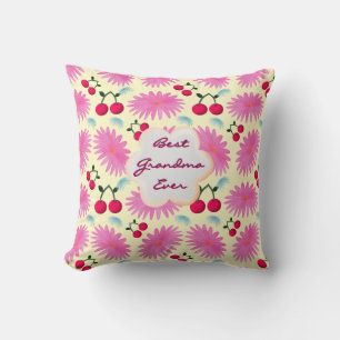 Custom Bright Pink Floral Cherry Pattern  Throw Pillow