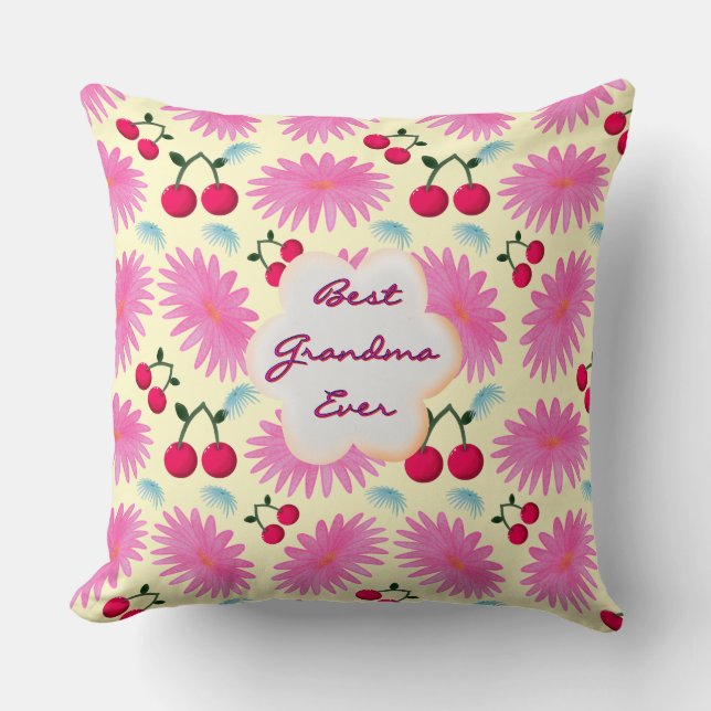Custom Bright Pink Floral Cherry Pattern  Throw Pillow (Front)