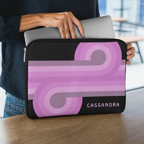 Custom Bright Pink Pastel Violet Retro Art Pattern Laptop Sleeve