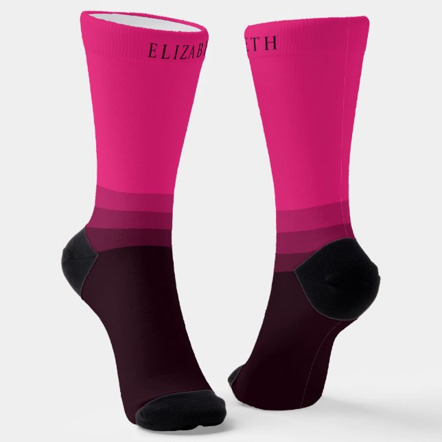 Custom Bright Pink Purple Brown Color Block Socks (Angled)