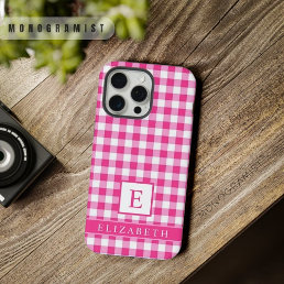 Custom Bright Pink White Checkered Pattern iPhone 15 Pro Max Case
