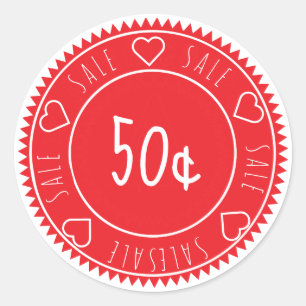 Custom Bright Red Sale Price discount Classic Round Sticker