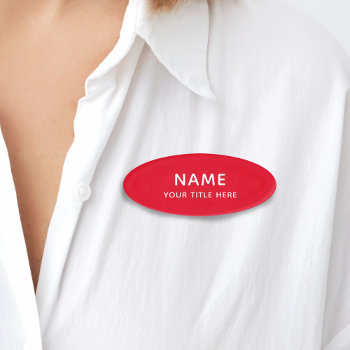 Custom Bright Red Simple Basic Modern Title Name Tag by pinkpinetree at Zazzle