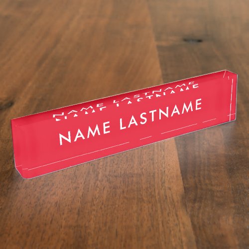 Custom Bright Red Simple Modern Basic Minimalist Desk Name Plate