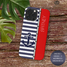 Custom Bright Red White Navy Dark Blue Stripes iPhone 13 Pro Max Case