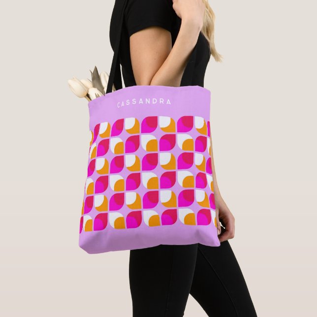 Custom Bright Summer Pink Orange Retro Art Pattern Tote Bag (Close Up)