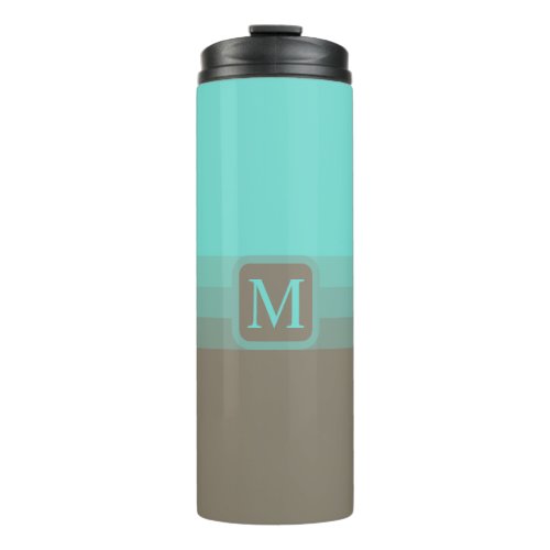 Custom Bright Turquois Blue Grey Color Block Thermal Tumbler