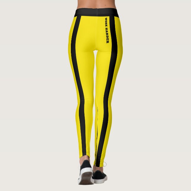 Custom Bright Yellow and Black Stripes Leggings (Back)