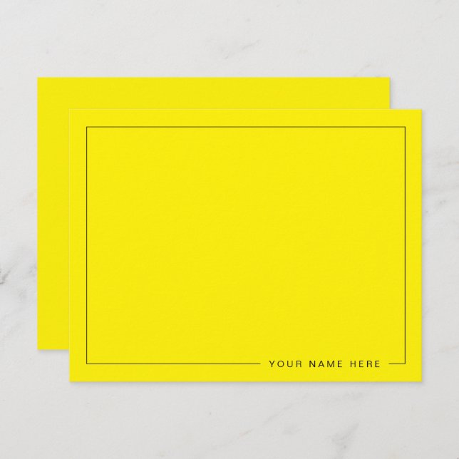 Custom Bright Yellow Flat Note Card with Name (Front/Back)
