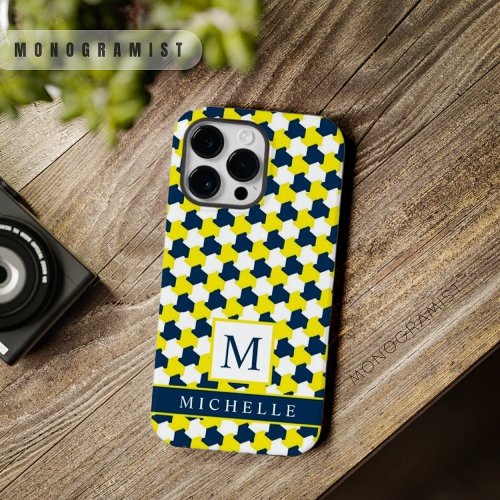 Custom Bright Yellow White Dark Blue Geometric  Case_Mate iPhone 14 Pro Max Case