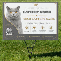 Custom British Shorthair Cattery QR Code Yard Sign
