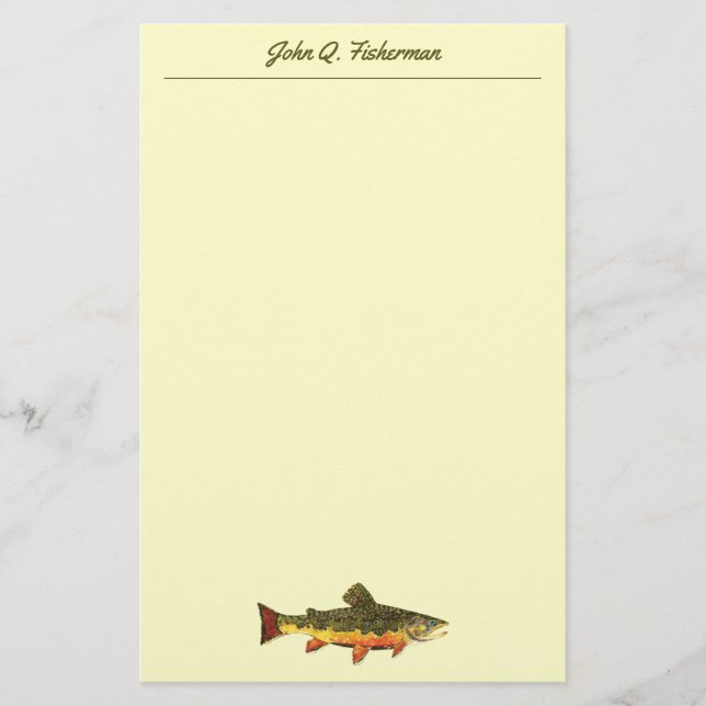 Custom Brook Trout Fly Fishing Angler's Stationery (Front)