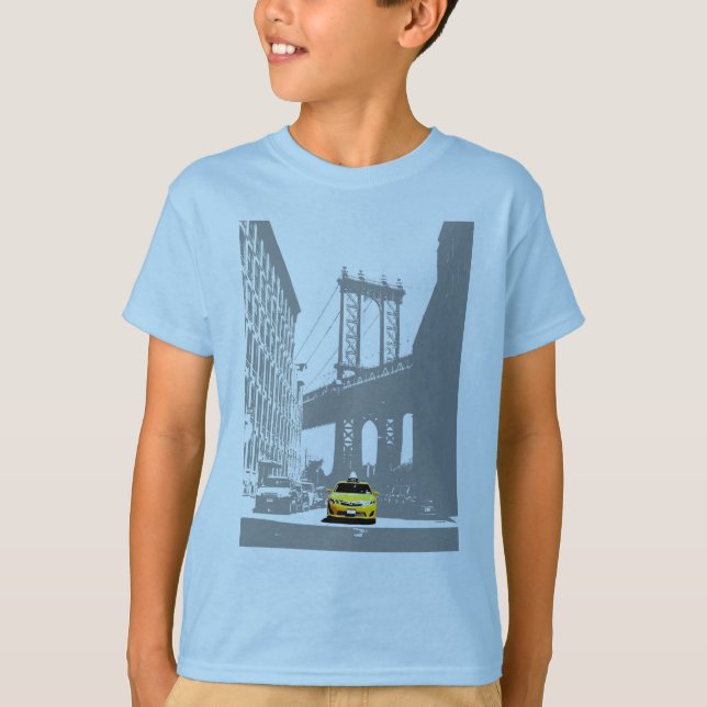 Custom Brooklyn Bridge Yellow Taxi New York Boys T-Shirt (Front)