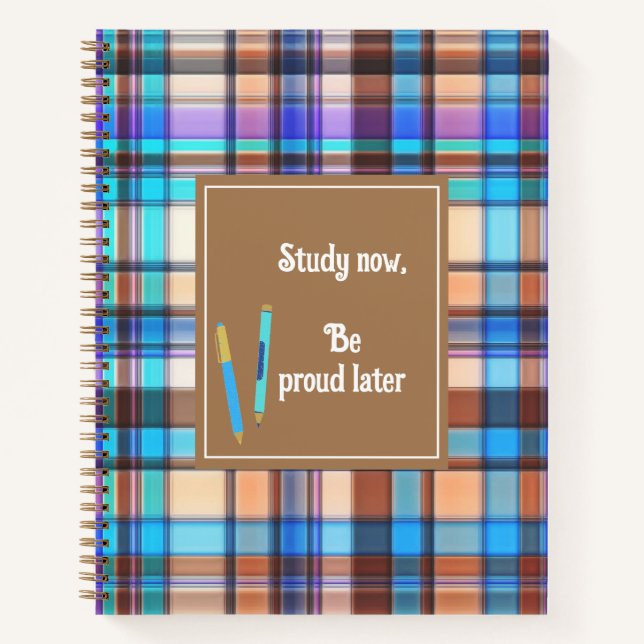 Custom Brown and blue plaid Notebook (Front)
