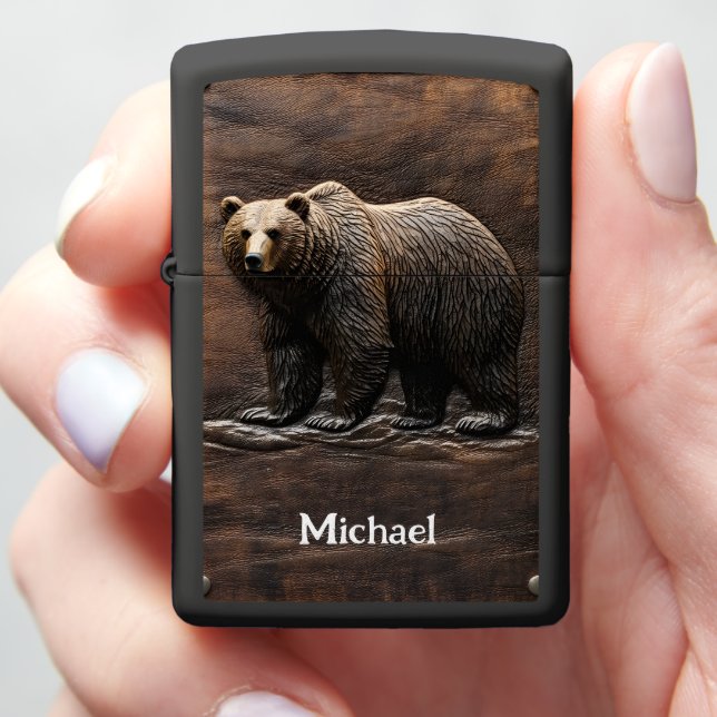  Custom Brown Bear Relief Zippo Lighter (In Hand)