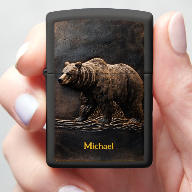 Custom Brown Bear Wallet Zippo Lighter (In Hand)