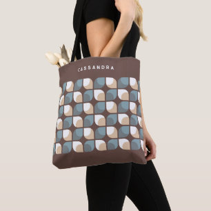 Custom Brown Beige Gray Blue Retro Art Pattern Tote Bag