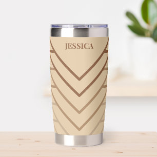 Custom Brown Beige Travel Chevron Coffee Lover Insulated Tumbler