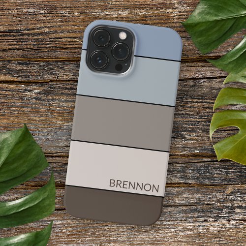 Custom Brown Blue Taupe Gray Black Stripes Art iPhone 15 Pro Max Case