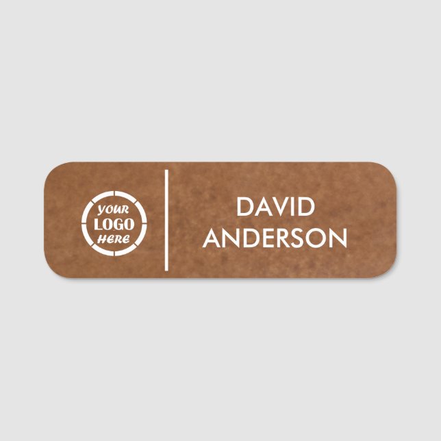 Custom Brown Business Logo Basic Employee Staff Name Tag (Front)