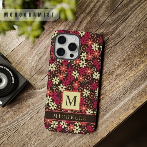 Custom Brown Floral Yellow Pink Orange Flowers iPhone 15 Pro Max Case