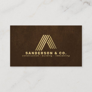 Custom brown gold logo building construction business card