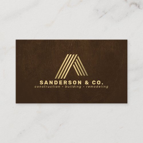 Custom brown gold logo building construction business card