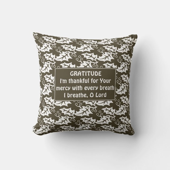 Custom Brown GRATITUDE Throw Pillow (Front)