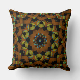 Custom Brown Green Circle Weave Pattern Pillow