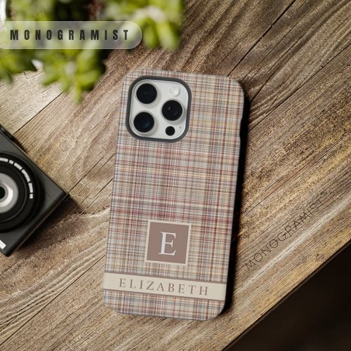 Custom Brown Grey Pink Checkered Pattern iPhone 15 Pro Max Case