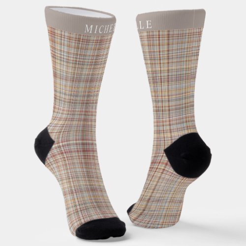 Custom Brown Grey Pink Checkered Pattern Socks