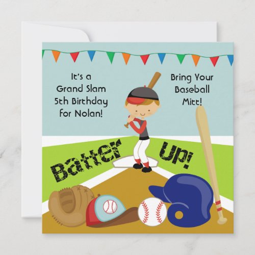 Custom Brown Hair Boy Baseball Birthday Invitation