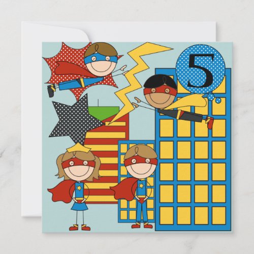 Custom Brown Hair Boy Super Hero Birthday Invites