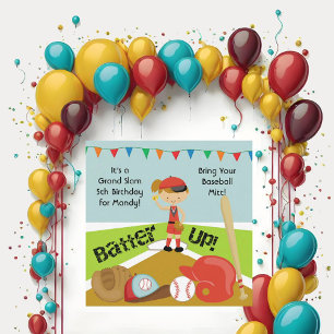 Custom Brown Hair Girls Softball Birthday Invites