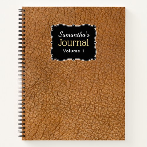 Custom Brown Leather Effect Spiral Notebook