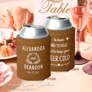 Custom Brown Leather Print Wedding Favor Can Cooler